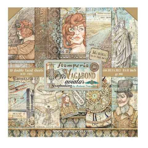 Stamperia - Sir Vagabond Aviator, Paper Pack 8