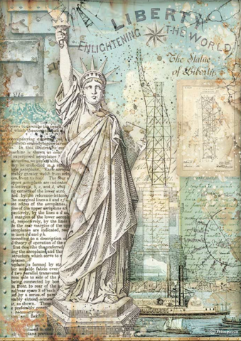 Stamperia - Sir Vagabond Aviator, Rice Paper, A4, Statue of Liberty