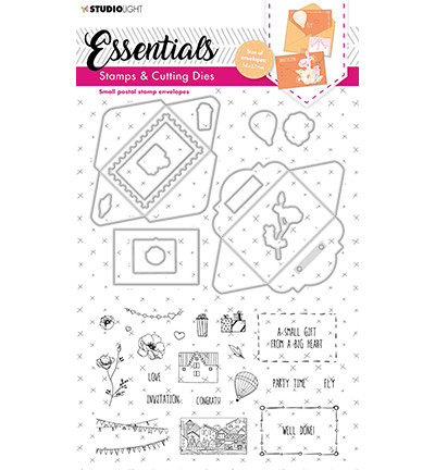 Studio Light - Small Postal Stamp Envelopes Essentials nr.14, Leima- ja stanssisetti