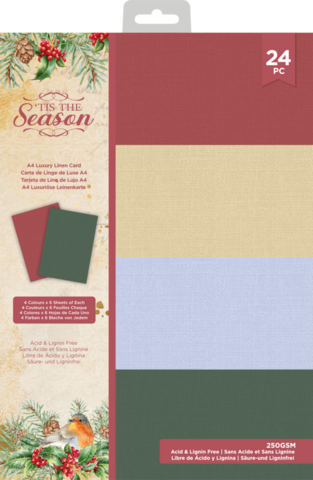 Crafter's Companion - Tis the Season, Luxury Linen Card Pad A4, Paperikko