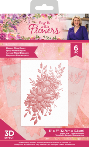 Crafter`s Companion - Say It With Flowers Elegant Floral Spray, 3D Kohokuviointitasku ja sapluunasetti