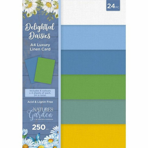 Crafter's Companion - Delightful Daisies, Linen Card Pad A4, Paperikko