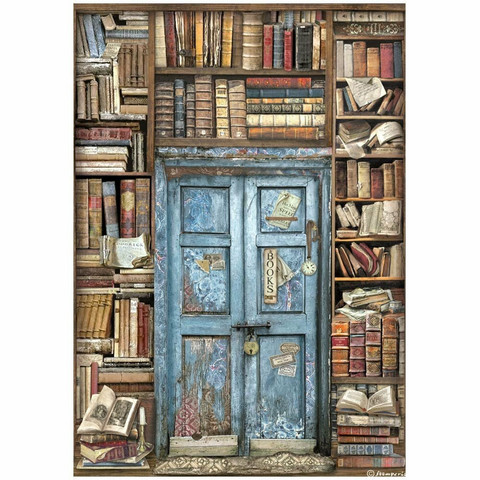 Stamperia - Vintage Library Door, Rice Paper, A4