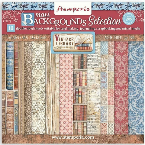 Stamperia - Vintage Library Maxi Background, Paper Pack 12