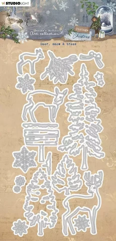 Studio Light - Jenine's Vintage Christmas, Deer, Snow & Trees, Stanssisetti