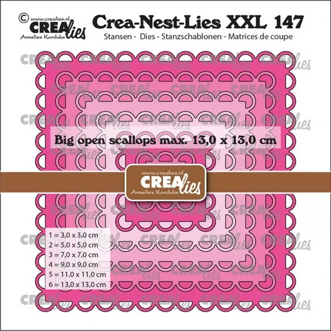 Crealies - Crea-Nest-Lies XXL Big Open Scalloped Squares, Stanssisetti
