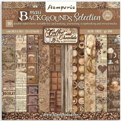 Stamperia - Coffee and Chocolate Maxi Background Paper Pack 12