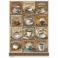 Stamperia - Coffee and Chocolate Tags with Cups, Rice Paper, A4