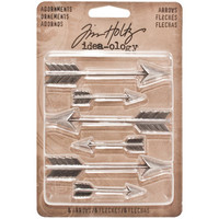 Tim Holtz - Idea-Ology Metal Faucet Adornments, Antique Nickel Arrow, 6 kpl