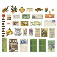 Spellbinders - Cathe Holden Fleamarket Finds, Happy Thought Miscellany Printed Die Cuts, Leikekuvia, 39 osaa