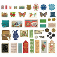 Spellbinders - Cathe Holden Fleamarket Finds, Meadow Lark Miscellany Printed Die Cuts, Leikekuvia, 44 osaa