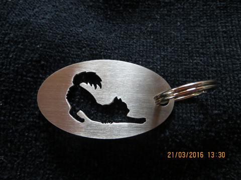 Keychain oval cat stretch long-haired