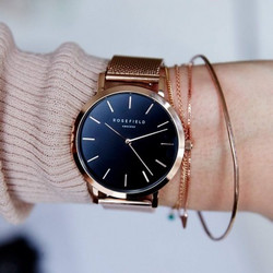 ROSEFIELD MBR-M45 MERCER BLACK-ROSEGOLD rannekello | toimituskulut 0€