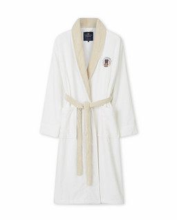Lexington Cotton Velour Contrast Robe Beige-white