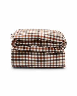 Rust Brown/White Checked Cotton Flannel Duvet Cover