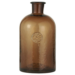 Pharmacy bottle w/flower emblem brown glass NON FOOD handblown