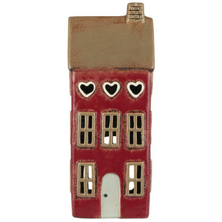 House for Tealight Stillenat Red with Brown Roof & White Heart Windows