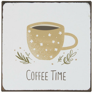 Metalli Kyltti tekstillä Coffee Time 18x18 cm