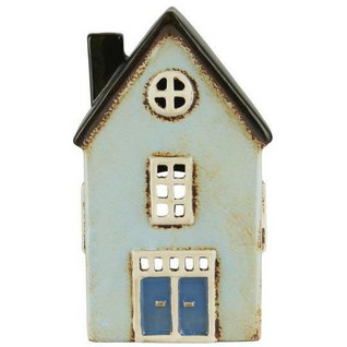 House for Tealight Nyhavn light turquoise, blue double doors and black roof
