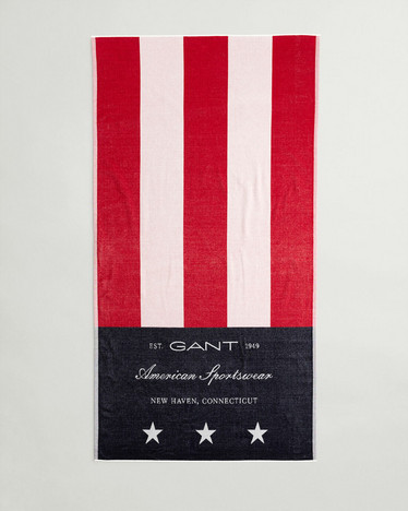 Raidallinen Flag- rantapyyhe 100x180 cm