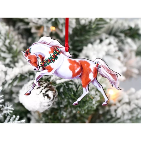 Pinto Horse Christmas Ornament - Chestnut and White Tobiano