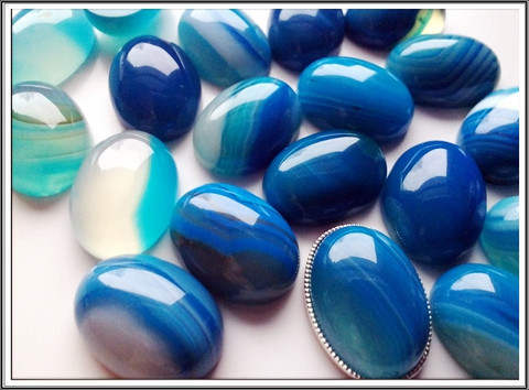 Akaatti, raita, 18 x 13 mm, sininen
