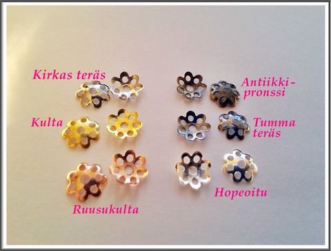 Helmihattu 7.5 mm kukka filigree, eri värejä, 10 kpl