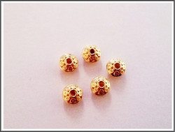 Metallihelmi/rondelli 6.5 x 4 mm koristeltu, 5 kpl, kulta