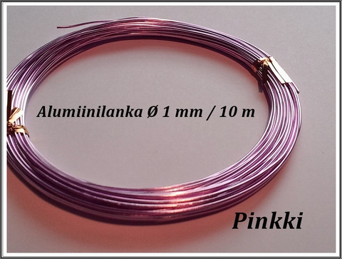 Värillinen alumiinilanka Ø 1 mm, 10 metriä, pinkki