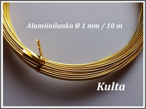 Värillinen alumiinilanka Ø 1 mm, 10 metriä, vaalea kulta