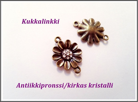 Korulinkki kukka kristalleilla, antiikkipronssi/kirkas kristalli