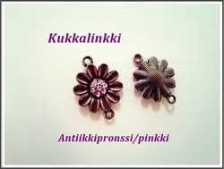 Korulinkki kukka kristalleilla, antiikkipronssi/pinkki