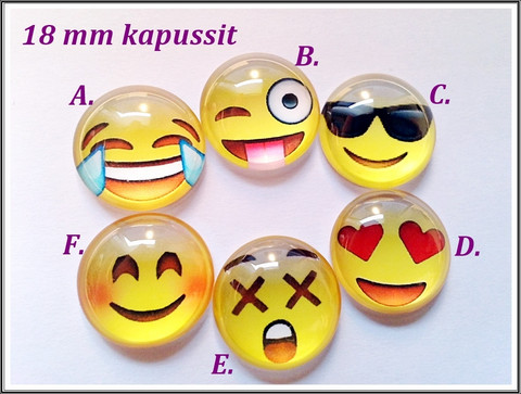 Lasikapussi Ø 18mm, Emoji, eri fiiliksiä