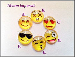 Lasikapussi Ø 16 mm, Emoji, eri fiiliksiä