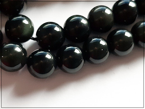 Obsidiaani Ø 10 mm, vihreällä välkkeellä, 10 kpl