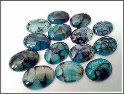 Akaatti Dragon Veins, 25 x 18 mm ovaali, sinisävyinen