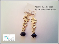 Korvakorut, Savukvartsi ja kukkalinkit,  koukut kullattu .925 hopea