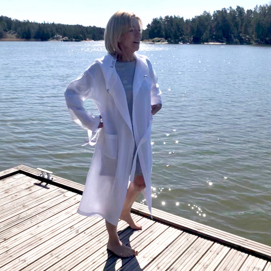 Usva pellava-aamutakki, valkoinen