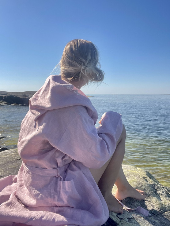 Usva pellava-aamutakki, vanha roosa