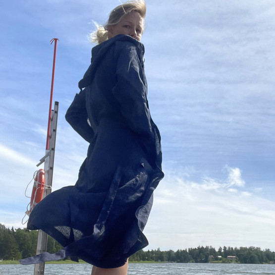 Usva pellava-aamutakki, tummansininen