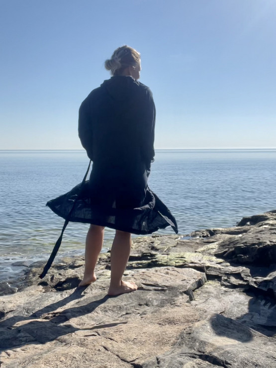 Usva pellava-aamutakki, tummansininen