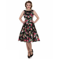 Midnight Rose Garden 1950s Dress