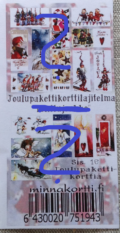 Mysteerilajitelma jouluaiheisia pakettikortteja