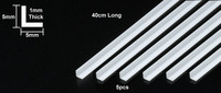 Plastic Beams 5mm L-Shaped (white) 5kpl x 40cm