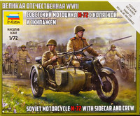 Soviet Motorcycle M-72 with Sidecar and Crew, 1:72