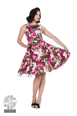 Audrey 50s Cream Flower Swing Dress, kellomekko