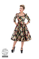Thorny Rose Bloom 3/4 Sleeve Swing Dress (XS-koko)
