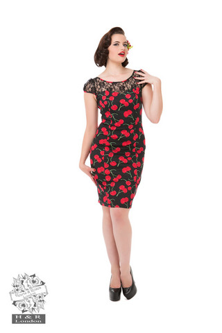 Black Bombshell Cherry Wiggle Dress (XS,S)
