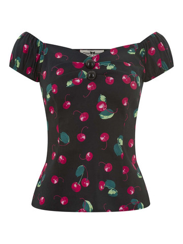 Dolores 50's Cherry Print Top, kirsikkatoppi