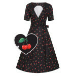 Matilda Black Cherry Print Knit Wrap Dress, kirsikkaprintti kellomekko